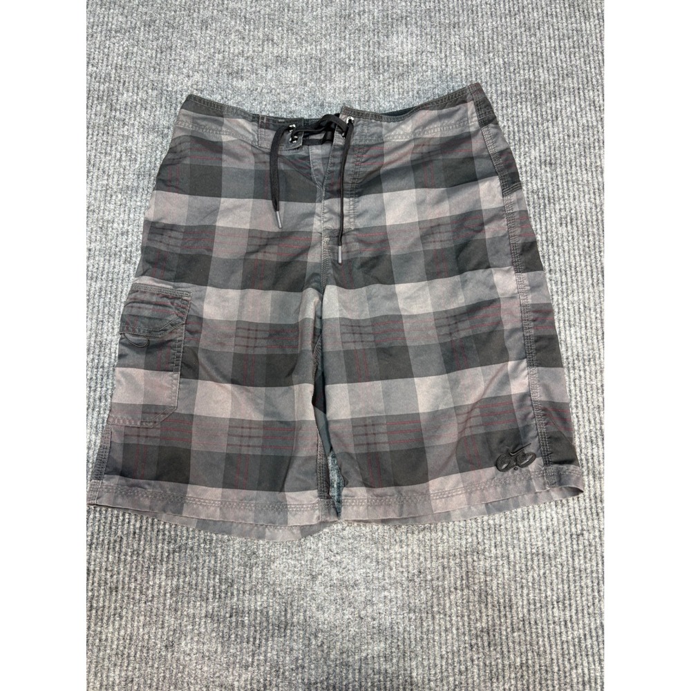 Nike 6.0 Mens Plaid Board Shorts Grey Black Red Cargo Pocket Swim Trunks Size 31